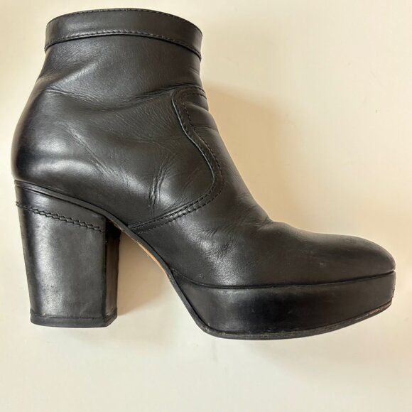Acne Studios Track Leather Boots Black Size 37 Zip & Snap Closure 3.25" Heel - Picture 8 of 9